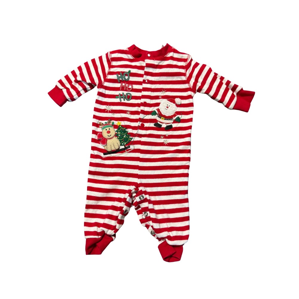 Miniwear Christmas Striped Red White 100% Cotton Size 3-6M Pajama Santa Reindeer
